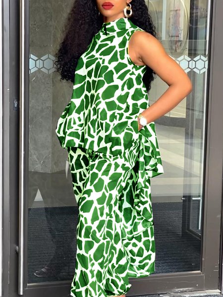 

Casual Shawl Collar Loose Tank Top, Green, Tanks and Camis