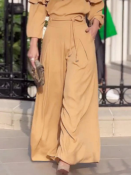 

Elegant Loose Plain Long Pants Wide leg pants, Khaki, Pants