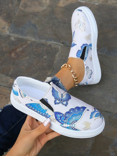 

All Season Butterfly Fabric Loafers, White, Women Shoes
