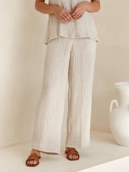 

Simple Plain Loose Linen Style Pants, Apricot, Pants