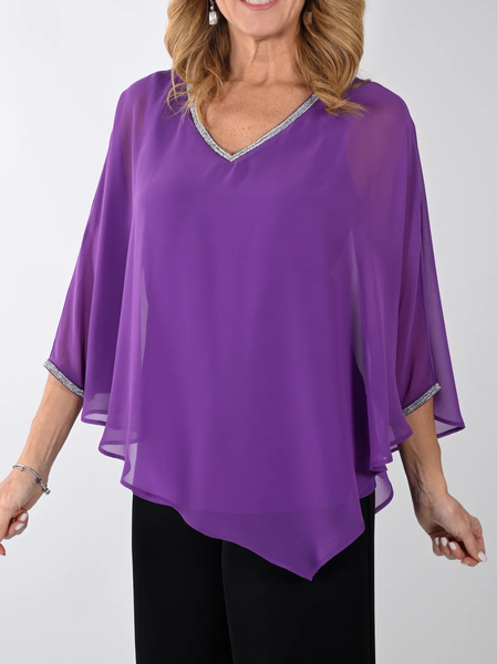 

Batwing Sleeve Elegant Chiffon Shirt, Purple, Shirts & Blouses
