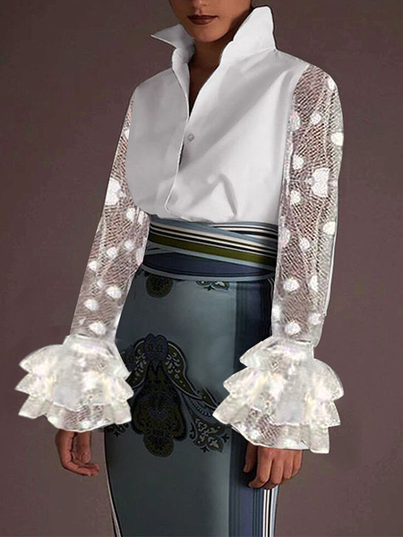

Urban Regular Fit Shirt Collar Long Sleeve Long Blouse, White, Blouses and Shirts