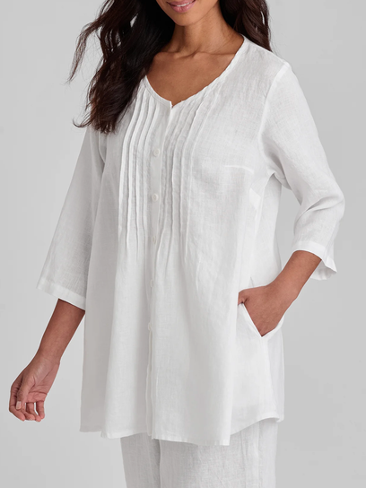 

Plain Simple Cotton Crew Neck Linen Style Blouse, White, Blouses & Shirts