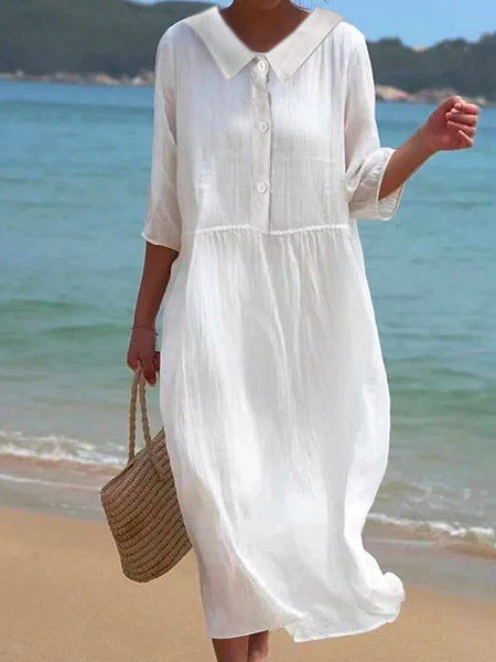 

Plain Casual Loose Linen Style Dress, White, Maxi Dresses