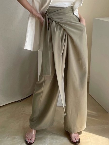 

Urban Plain Knot Front Fashion Straight Pants, As picture, Pants