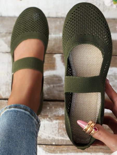 

All Season Casual Plain Mesh Fabric Shallow Shoes, Army green, Flats & Loafers
