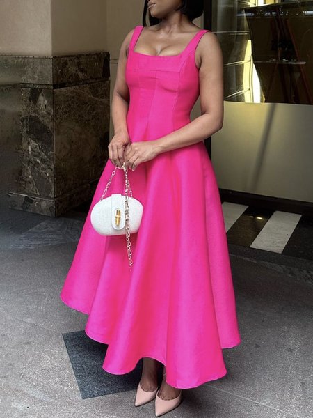 

Daily Regular Fit Square Neck Elegant Dress, Rose red, Maxi Dresses