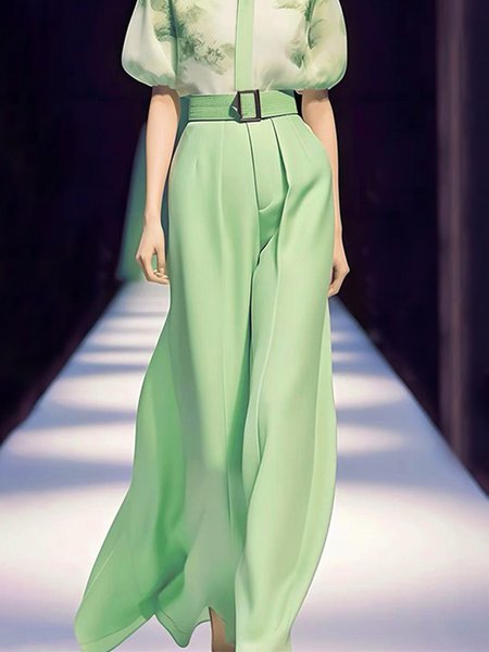 

Elegant Regular Fit Plain Fashion Pants, Green, Pants
