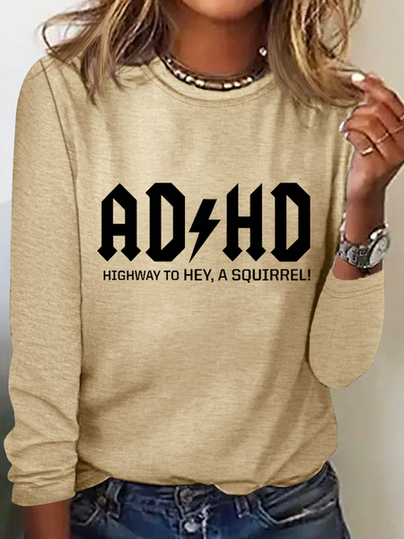 

Funny Word ADHD Text Letters Simple Regular Fit Long Sleeve Shirt, Khaki, Long sleeves