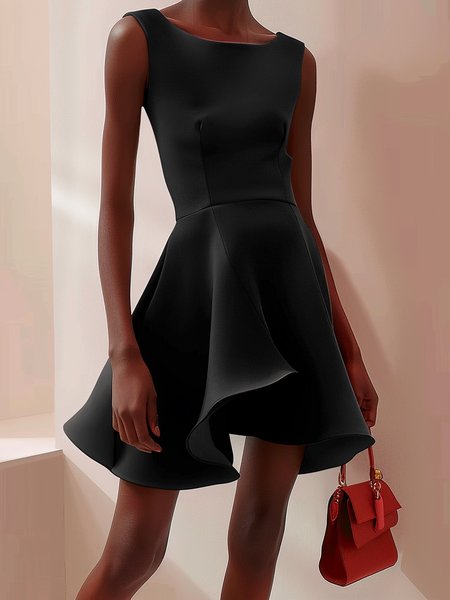

Women's Sleeveless Summer Plain Ruched Dress Crew Neck Cocktail Going Out Urban Mini A-Line Black, Dresses