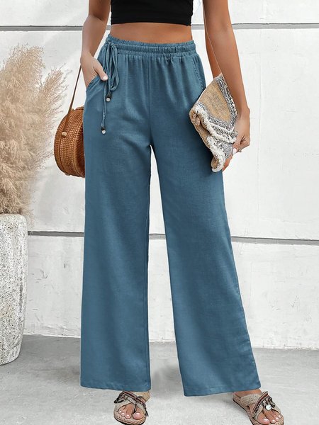 

Casual Cotton Plain Drawstring Pants, Blue, Pants
