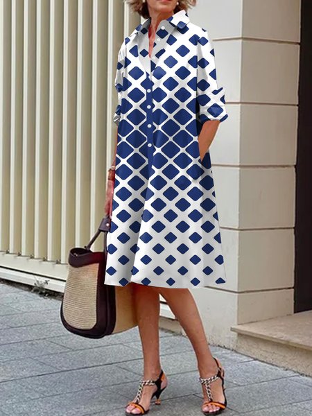 

Urban Plaid Shirt Collar Loose Dress, As picture, Midi Dresses