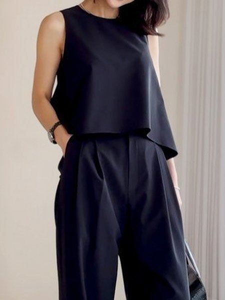 

Plain Urban Crew Neck Tank Top, Black, Tanks and Camis