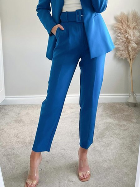 

Plain Regular Fit Urban Pants, Blue, Pants