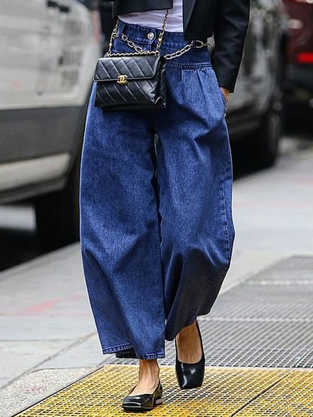 

Micro-Elasticity Urban Plain Denim Loose Jeans Ankle Pants, Denim blue, Jeans