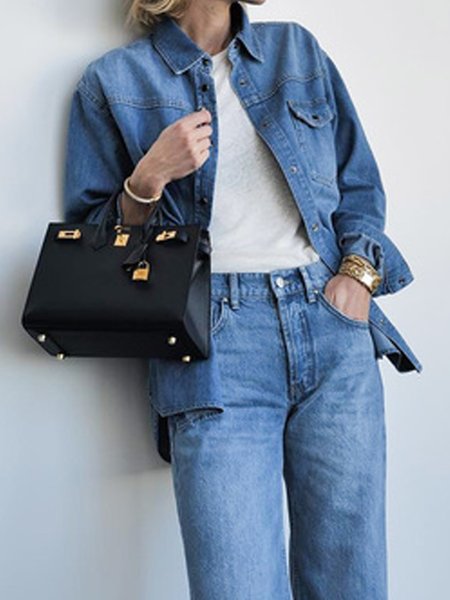 

Shawl Collar Denim Urban Denim Coat, Blue, Jackets