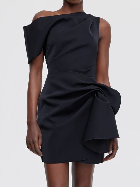 

Women's Short Sleeve Summer Plain Ruched Dress One Shoulder Cocktail Going Out Urban Mini H-Line Black, Formal Dresses