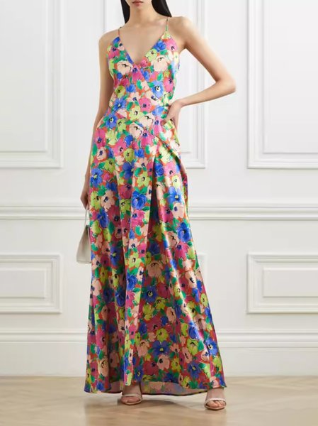 

Women Floral V Neck Sleeveless Comfy Simple Maxi Dress, Flower, Maxi