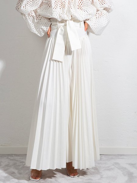

Plain Regular Fit Elegant Wide leg Pants, White, Pants