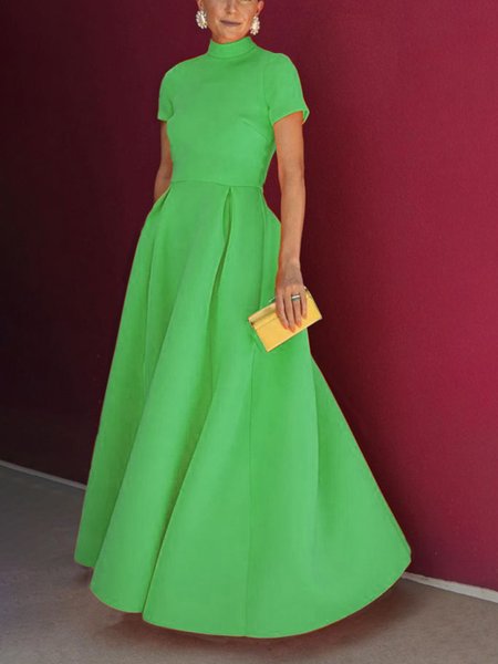 

Regular Fit Stand Collar Elegant Dress, Green, Maxi Dresses