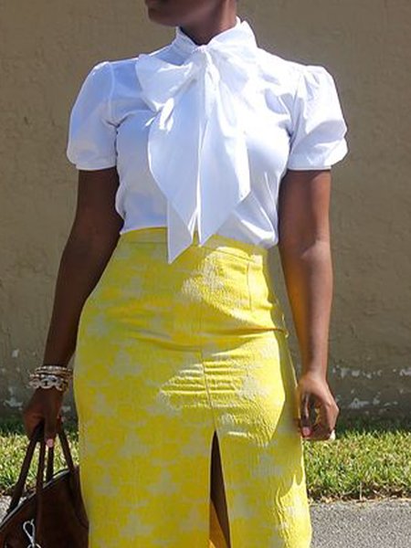 

Plain Regular Fit Urban Short Sleeve Blouse, White, Blouses and Shirts