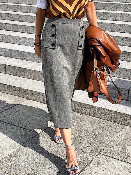 

Urban Striped Loose Skirt, Gray, Skirts