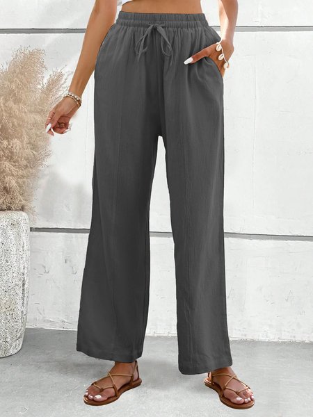 

Women's Elastic Waist Baggy Cotton Pants Drawstring Gray Loose Pants, Pants