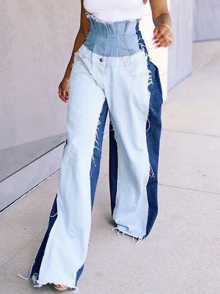 

Urban Color Block Loose Denim Jeans, Deep blue, Jeans