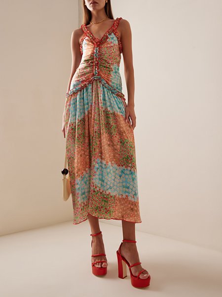 

Women Floral Spaghetti Sleeveless Comfy Simple Maxi Dress, Multicolor, Maxi