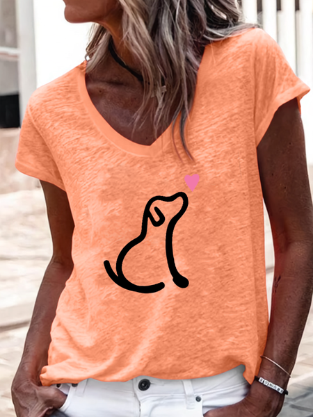 

Funny V Neck Dog Cotton-Blend Casual T-Shirt, Orange, T-shirts