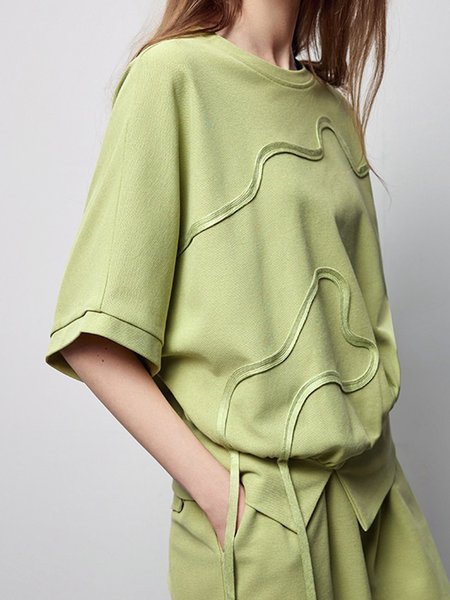 

Daily Loose Plain Half Sleeve Casual Shirt, Green, Blouses and Shirts