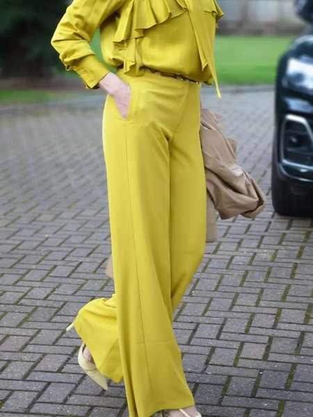

Regular Fit Plain Elegant Fashion Pants, Yellow, Pants