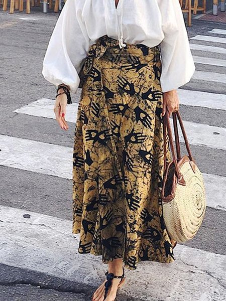 

Abstract Urban Loose Skirt With Belt, As picture, Skirts