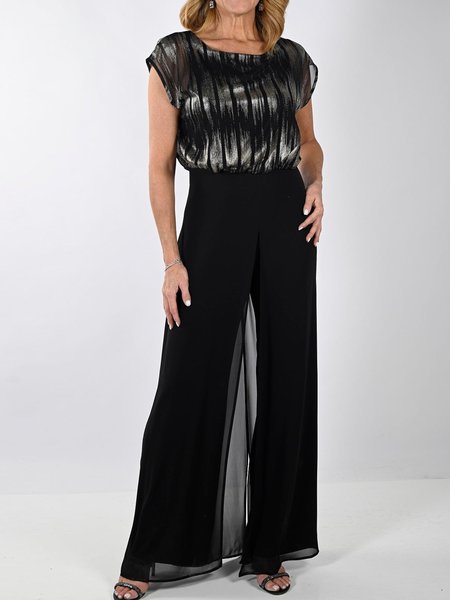 

Elegant Loose Chiffon Jumpsuit, Black, Jumpsuits＆Rompers
