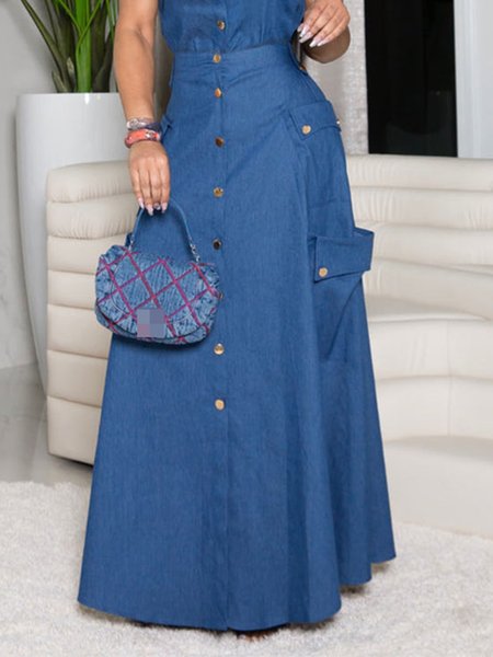 

Denim Regular Fit Urban Long Skirt, Blue, Denim Skirts