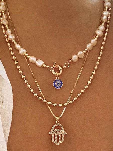 Ladies Daily Multi Strand Necklace Eye Necklace, Golden, Necklaces