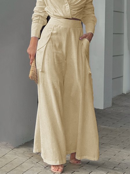 

Wide leg Casual Loose Plain Pants, Light khaki, Pants