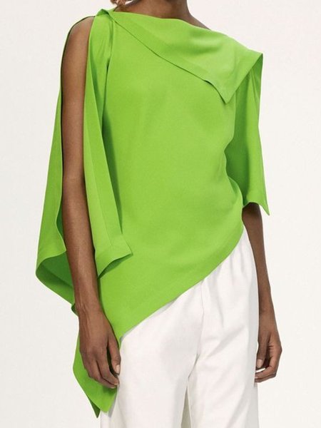 

Urban Irregular Loose Daily Plain Shirt, Green, Blouses and Shirts