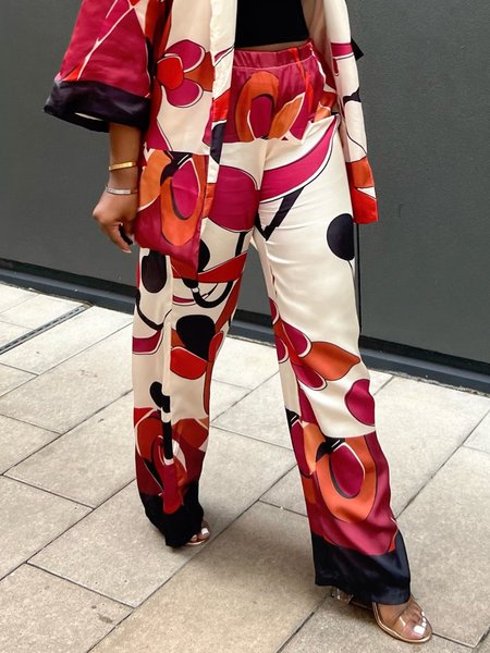 

Urban Floral Fashion Straight Pants, As picture, Pants