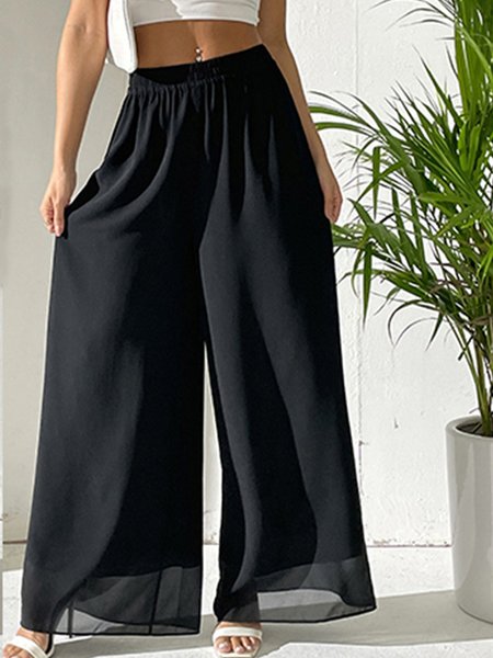 

Chiffon Plain Simple Loose Pants, Black, Pants