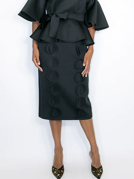 

Micro-Elasticity Plain Regular Fit Elegant Midi Skirt, Black, Skirts
