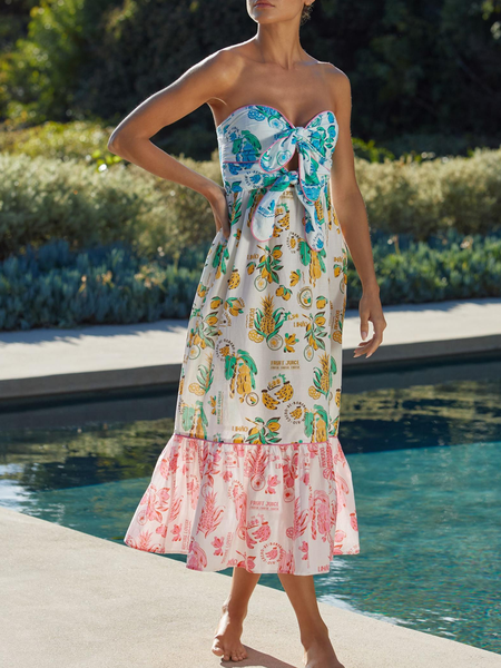 

Women Floral Cold Shoulder Sleeveless Comfy Vacation Midi Dress, Multicolor, Maxi