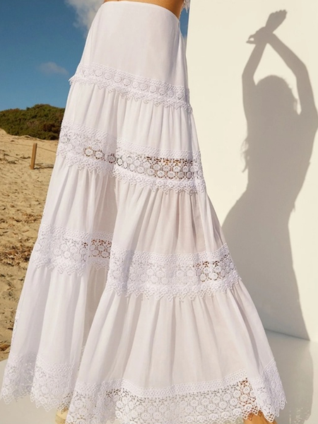 

Vacation Plain A-Line Natural Lace Maxi Skirt, White, Skirts