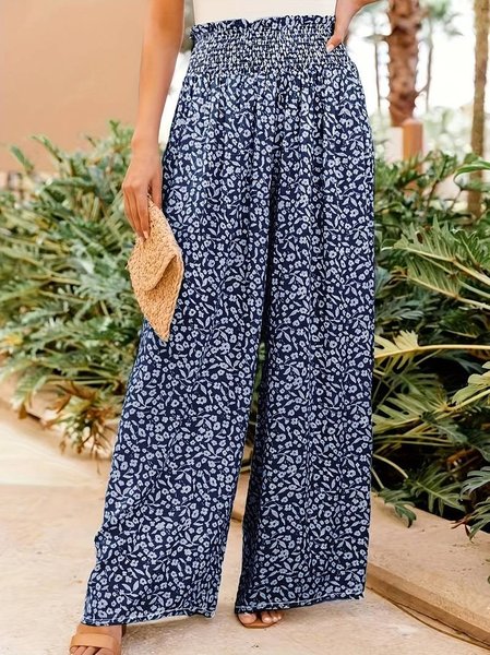 

Floral Scramble Elegant Loose Pants, Blue, Pants