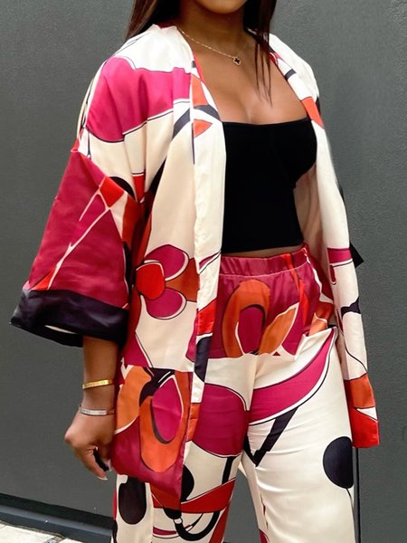 

Urban Loose Three Quarter Sleeve Floral Kimono, As picture, Kimonos