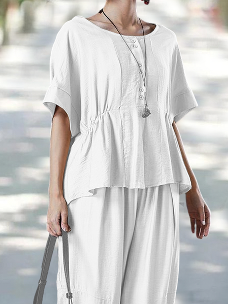 

Loose Cotton Casual Plain Linen Style Shirt, White, Blouses & Shirts