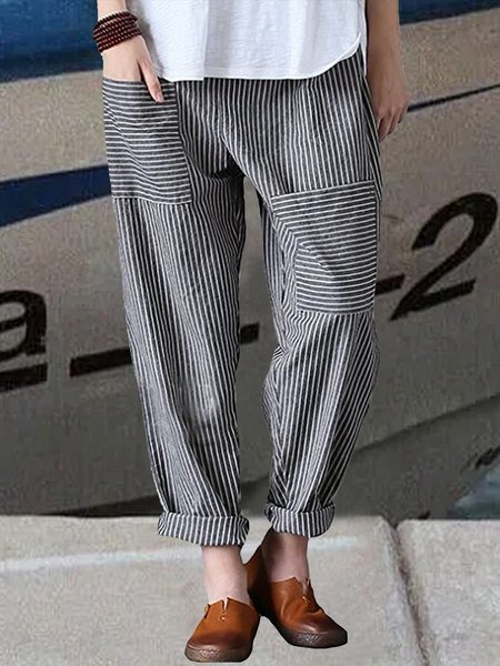 

Striped Pocket Stitching Casual Loose Pants, Gray, Pants