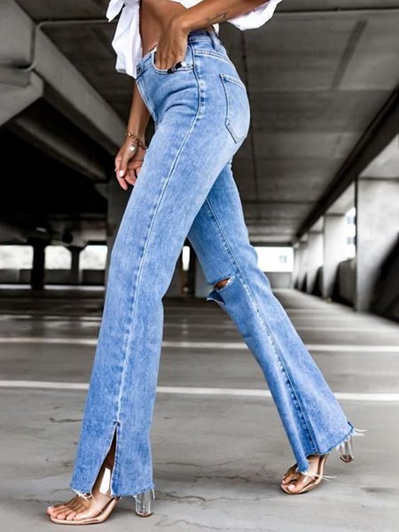 

Daily Plain Denim Casual Regular Fit Jeans, Blue, Jeans