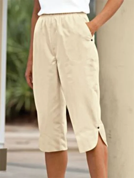

Casual Plain Cotton Pants, Apricot, Shorts