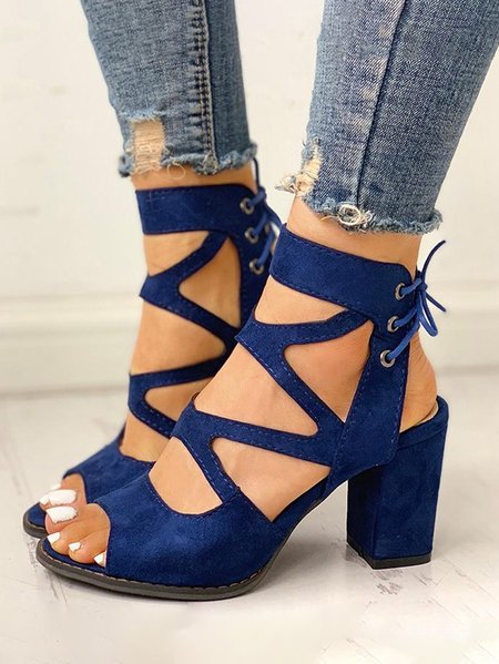 

Casual Plain After The Lacing High Heel Slide Sandals, Blue, Women shoes